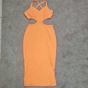 Elegant Orange Cut-Out Midi Dress